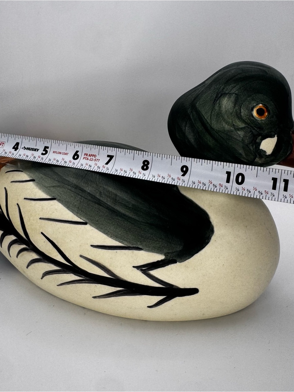 Hand-Painted Duck Decoy Home Accent in Green and Cream - Picture 8 of 8